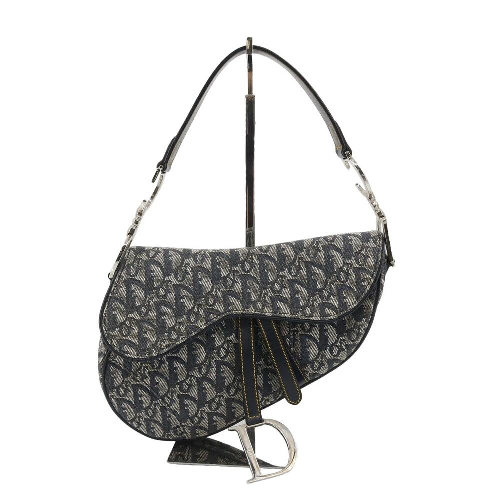 Christian Dior Saddle Bag Vintage Trotter Blue Diorissimo Shoulder Purse Oblique - Picture 14 of 15